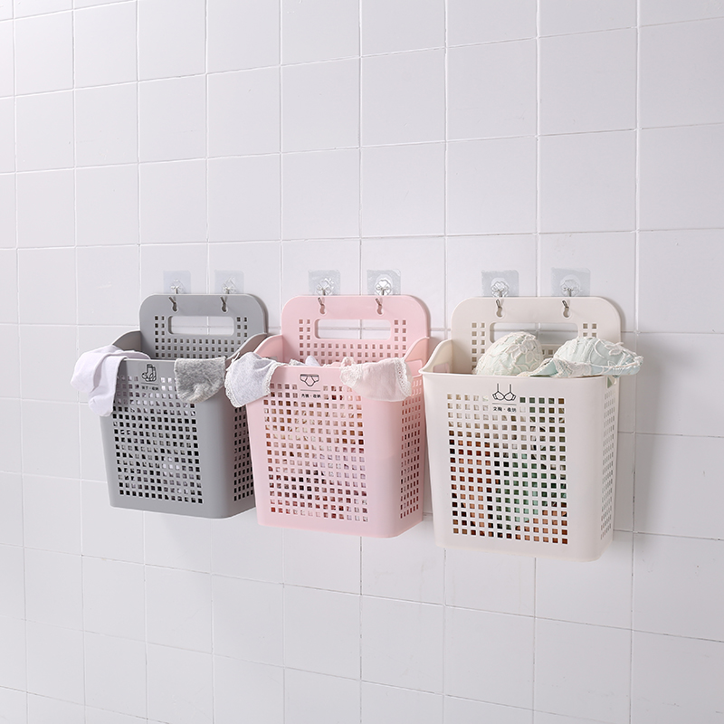 Wholesale Amazon Custom Cut-out Design Bonded Wall MountEd Baby PP Bathroom Plastic Organizer with Handle Laundry Basket
